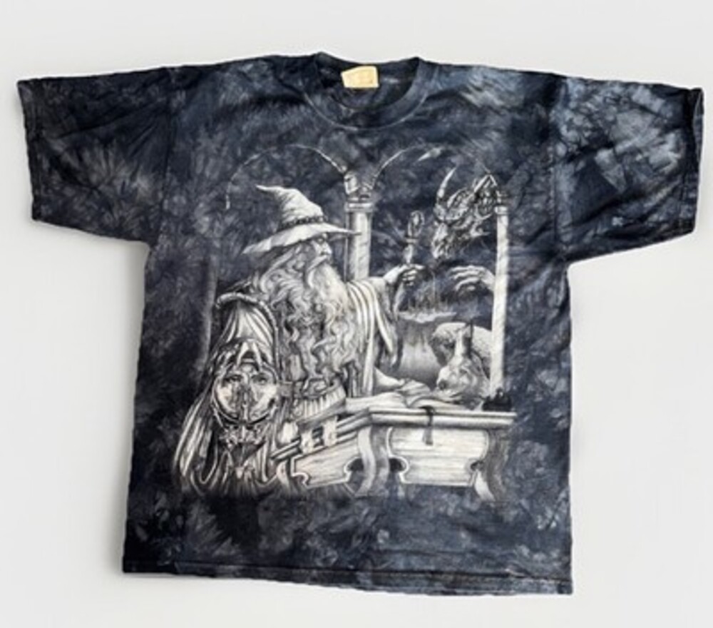 The Mountain Wizard Dragon Magic Magician Tie Dye T Shirt 00s Vintage L Gray